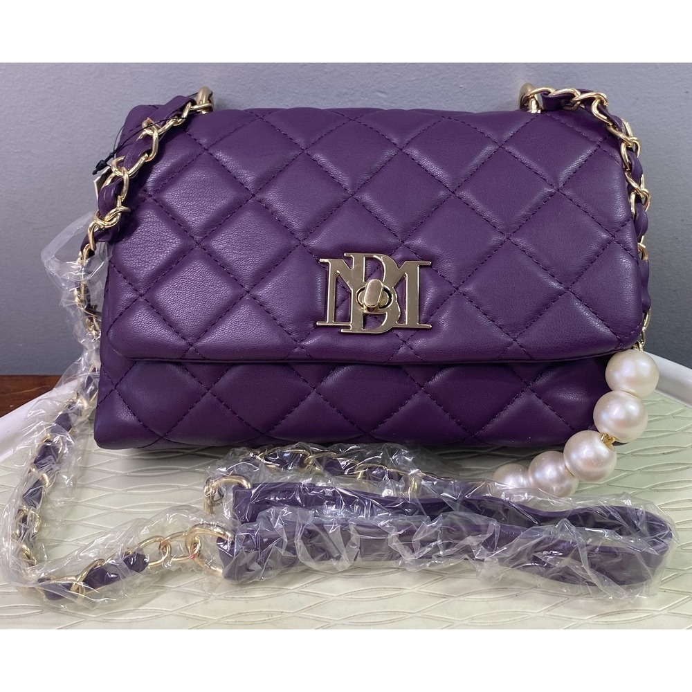Badgley Mischka Women Vegan Leather Purple Quilt Crossbody Purse NWT $129-6x9x3"